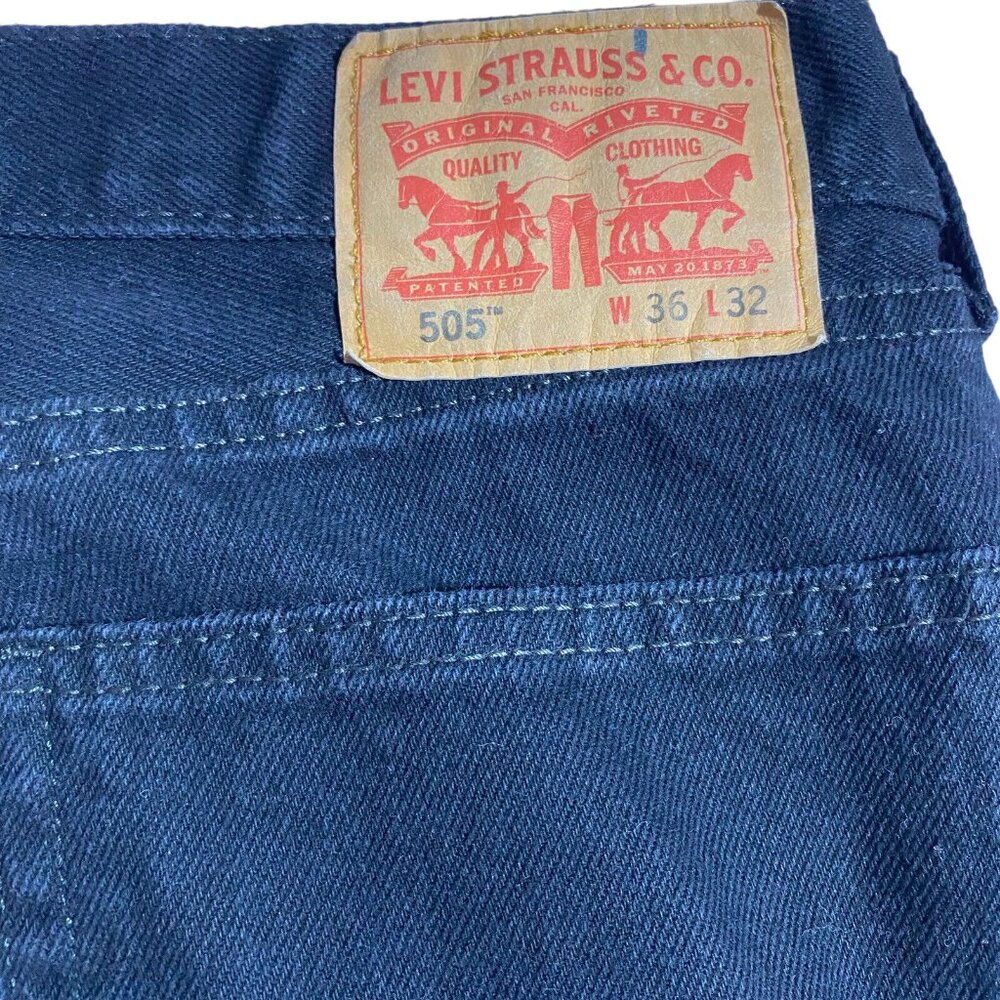 Levis Strauss 505 Jeans Black Regular Straight Denim Pants Men's Size 36x32 - Picture 6 of 7